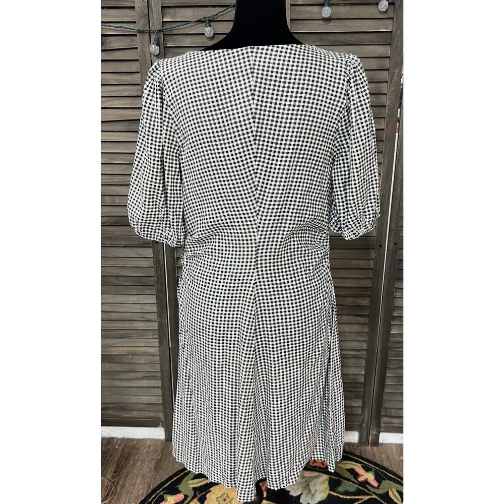 A New Day Black White Gingham Linen Blend Puff Sleeve Tiered Dress 10 NWT - Picture 3 of 9